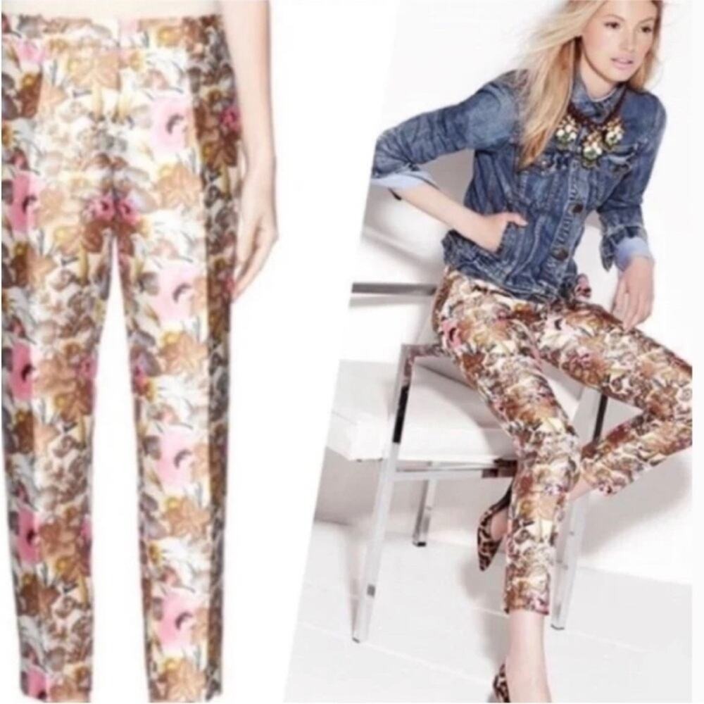 J.Crew Collection Pink Silk Blend Cafe Capri Ankle Crop Antique Floral Pants 6